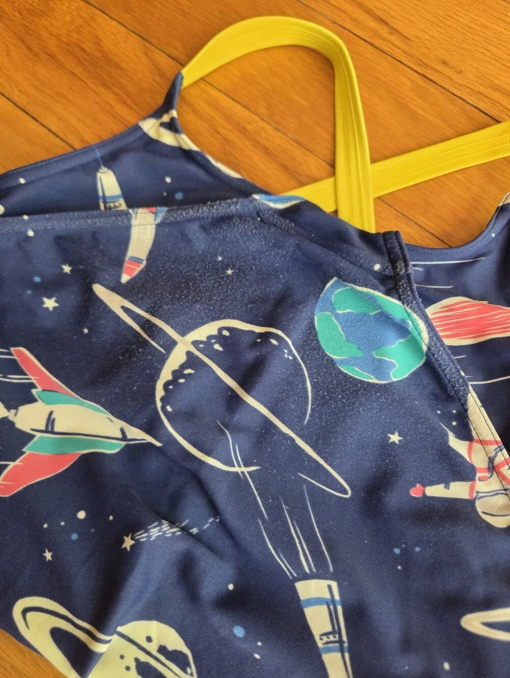 Mini Biden One-Piece Swimsuits in Navy Space & Pink Heart Prints Size 9-10